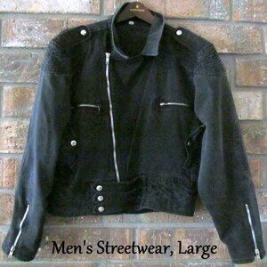 MEN'S JACKET, L, BLACK STREETWEAR, TOUGH RALPH HERDMAN LOOK w ZIPPERS, SNAPS